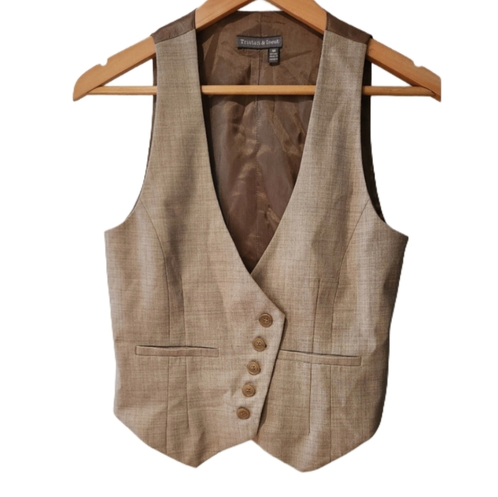Tristan And Iseut Wool Blend Tan Suit Vest Tailored Elegance